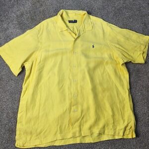 Vintage Polo Ralph Lauren Shirt Men 2XL Yellow Short Sleeve camp Linen Silk